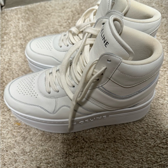 CELINE 990$ White Leather High Top Wedge Sneakers - Platform, Block - Picture 3 of 7